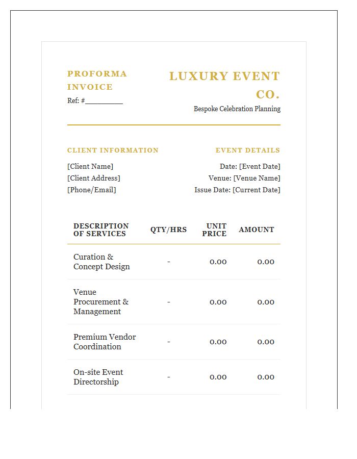 Luxury Party Planning Proforma Invoice Template