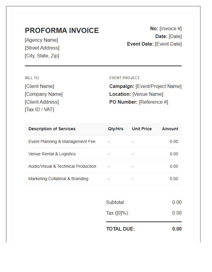 Marketing Event Agency Proforma Invoice Template