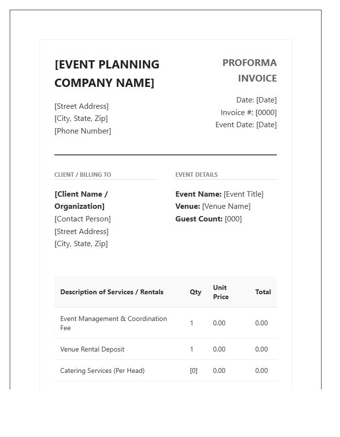 Professional Event Planning Proforma Invoice Template