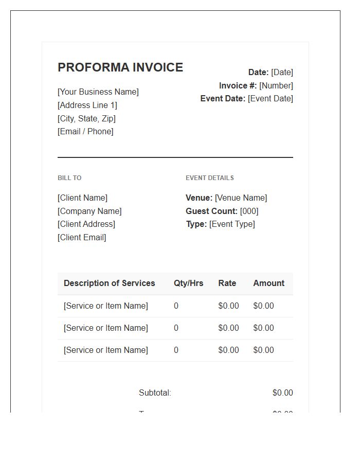 Small Business Event Proforma Invoice Template