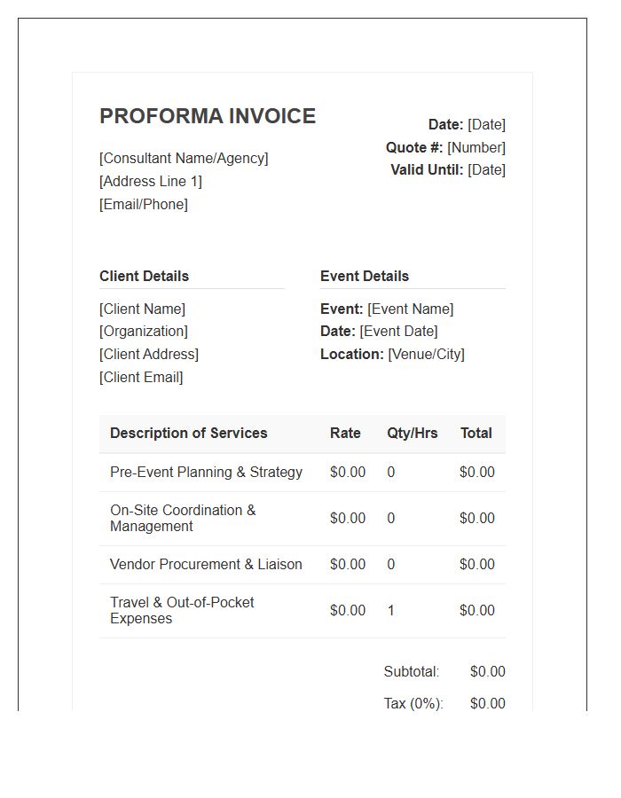 Standard Event Consulting Proforma Invoice Template