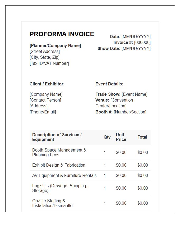 Trade Show Planning Proforma Invoice Template