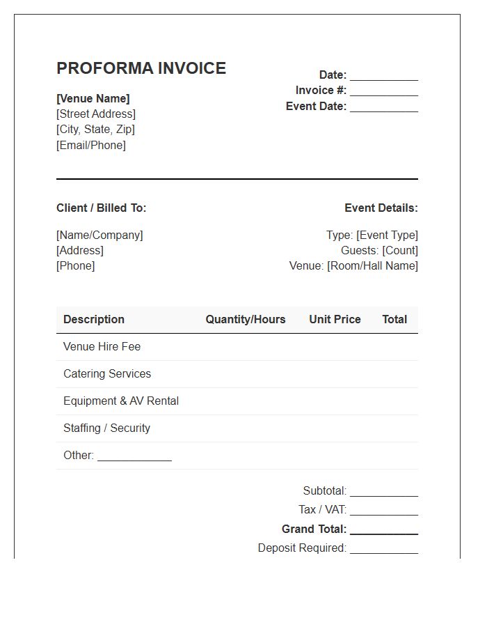 Venue Hire And Event Proforma Invoice Template