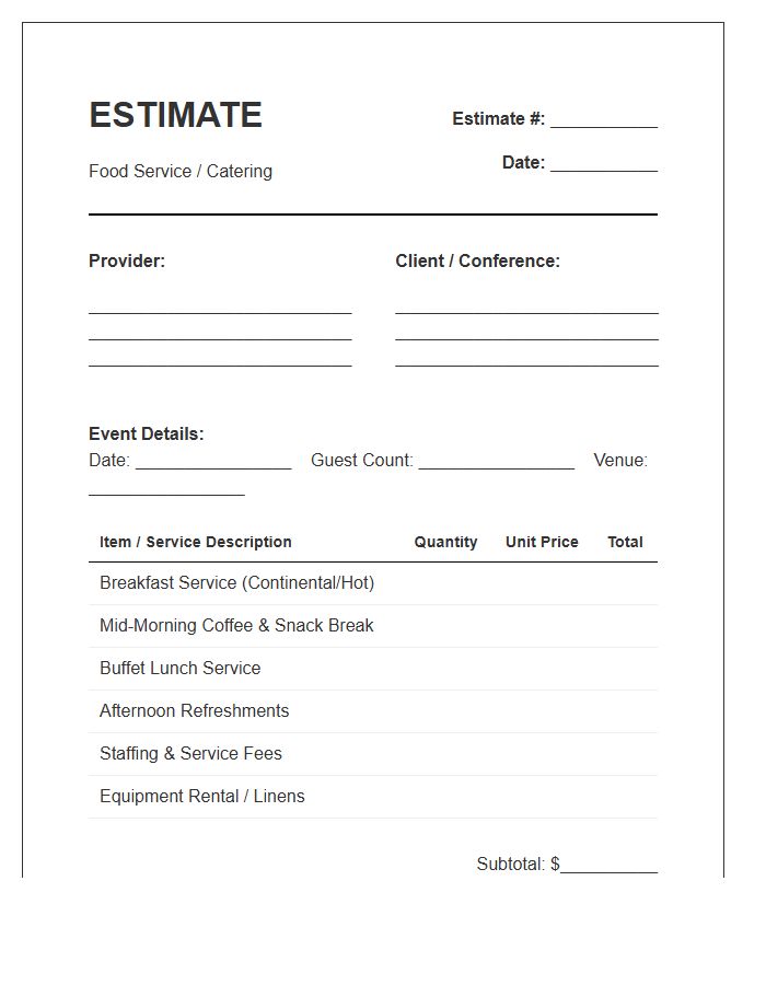 Conference Food Service Estimate Invoice Template