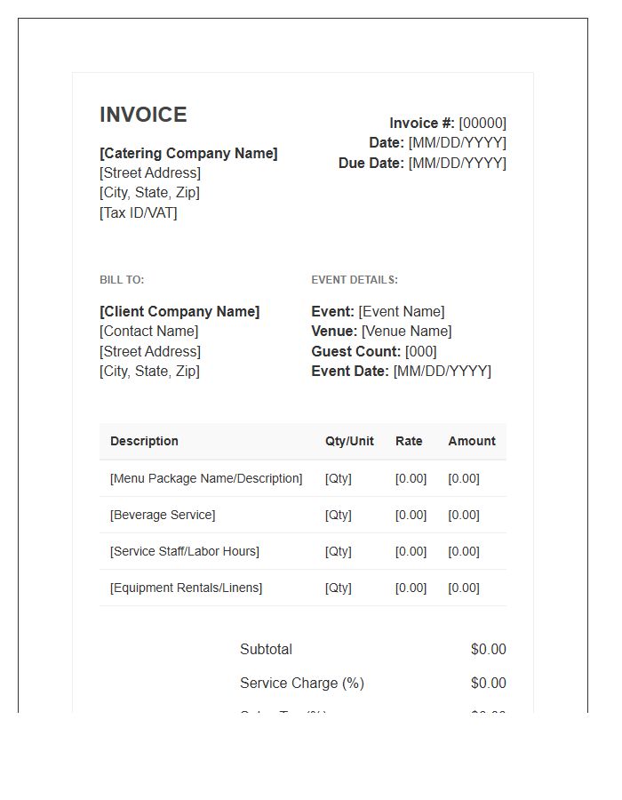 Corporate Event Food Service Invoice Template