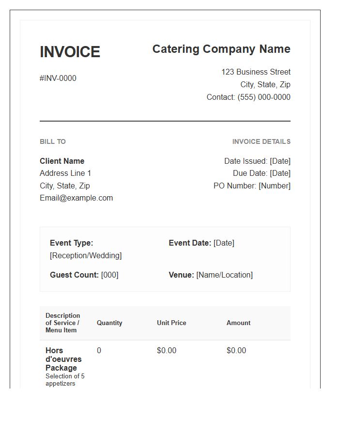Detailed Reception Catering Invoice Template