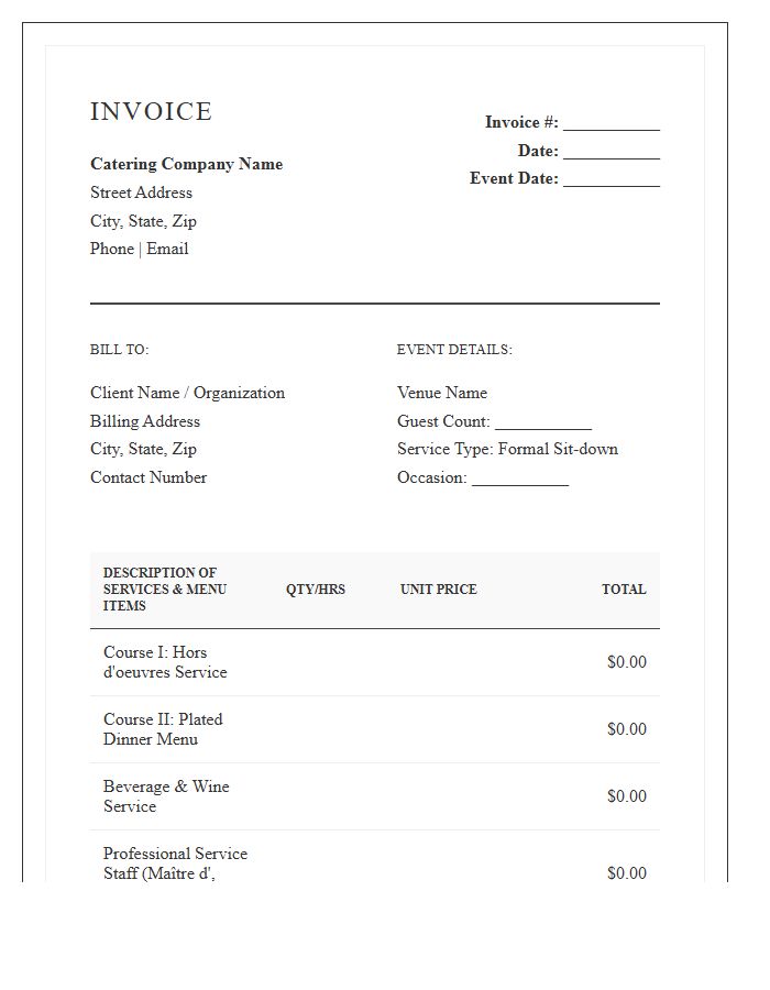 Formal Dinner Catering Service Invoice Template