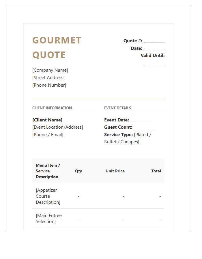 Gourmet Food Service Quote Invoice Template