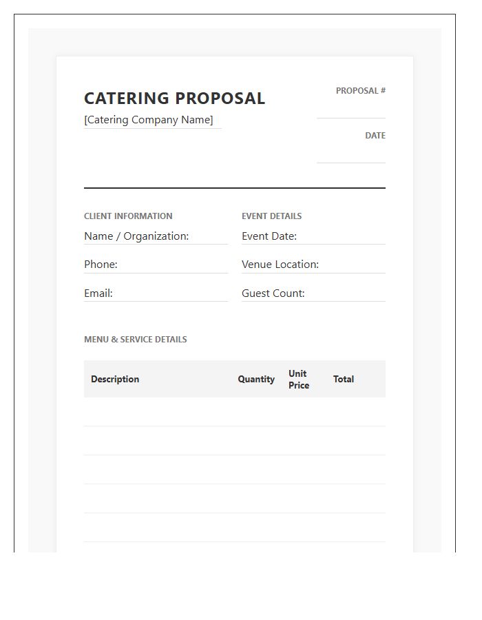 Professional Catering Proposal Invoice Template
