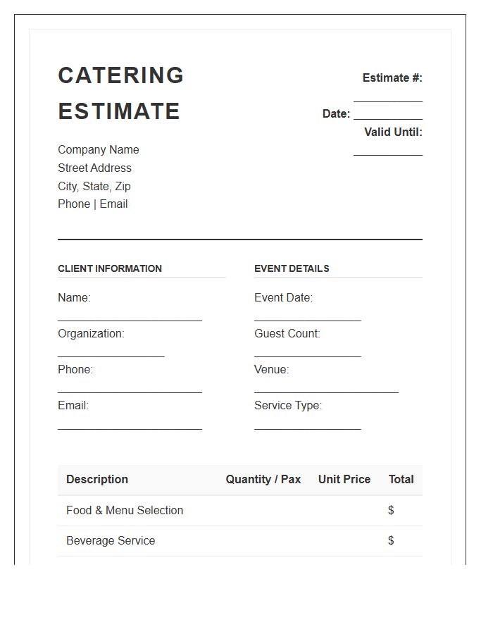 Professional Party Catering Estimate Invoice Template