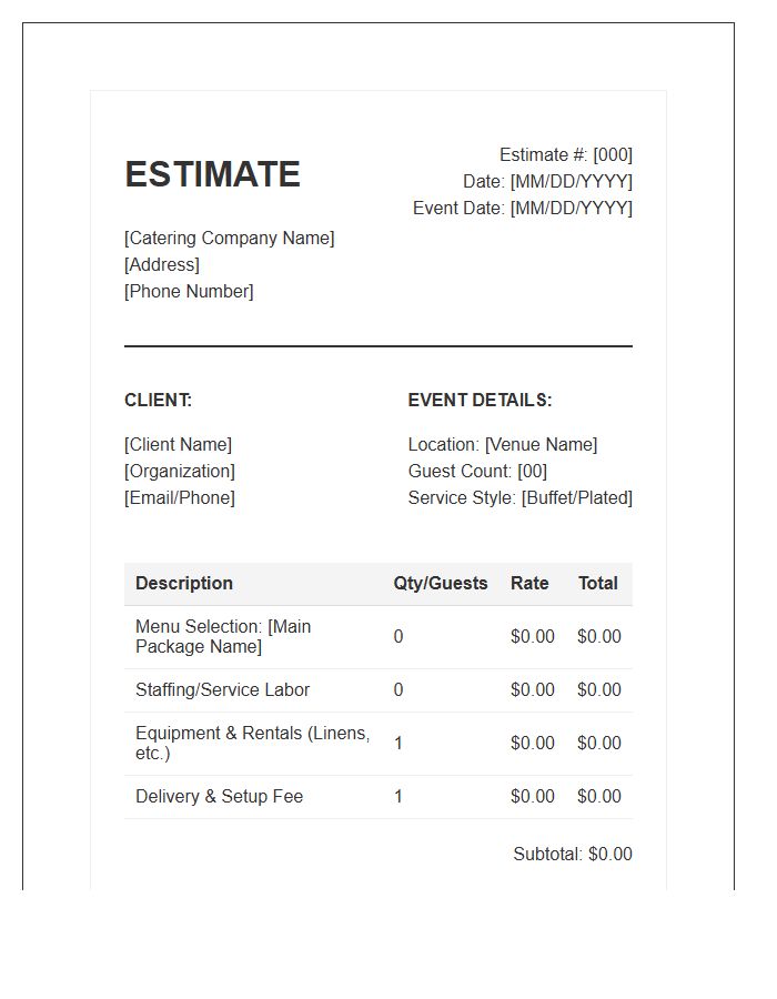 Small Event Catering Estimate Invoice Template