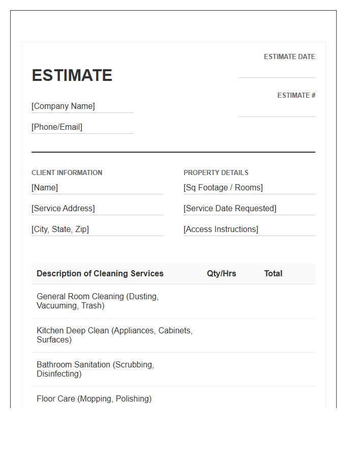 One Time Residential Cleaning Estimate Invoice Template