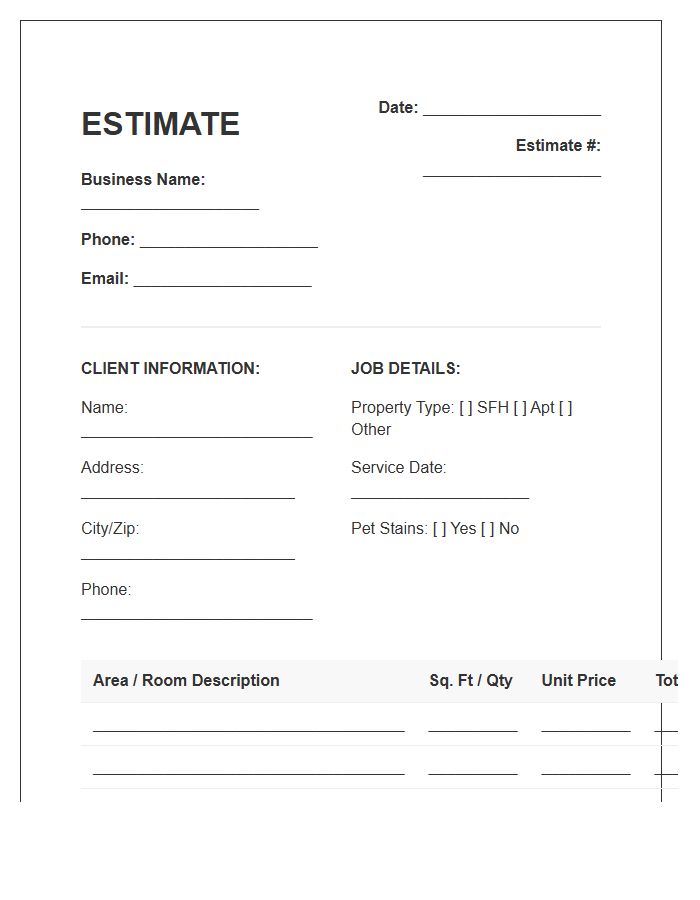 Residential Carpet Cleaning Estimate Invoice Template