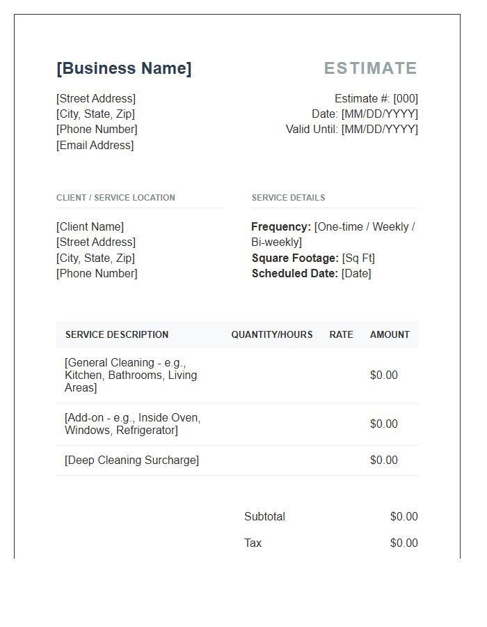 Residential Cleaning Business Estimate Invoice Template