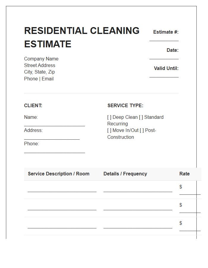 Residential Cleaning Service Estimate Invoice Template