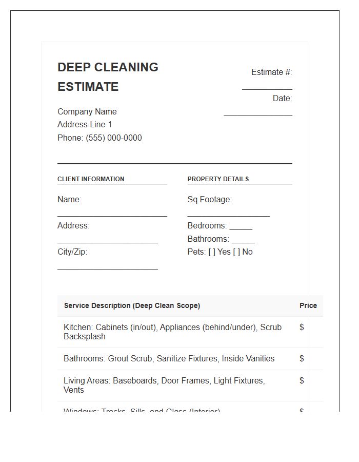 Residential Deep Cleaning Estimate Invoice Template