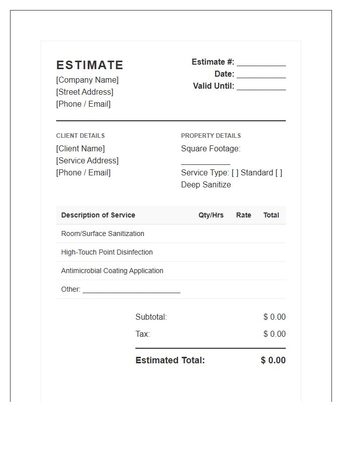 Residential Sanitization Estimate Invoice Template