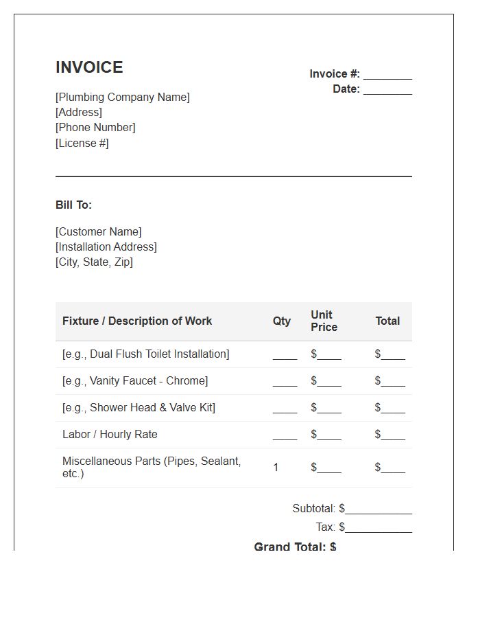 Bathroom Fixture Installation Invoice Template
