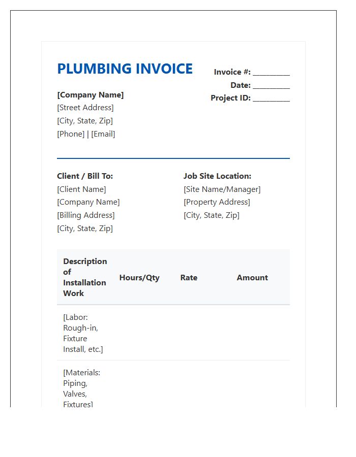 Commercial Plumbing Installation Invoice Template
