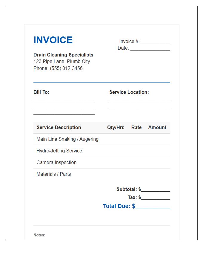 Drain Cleaning Service Invoice Template