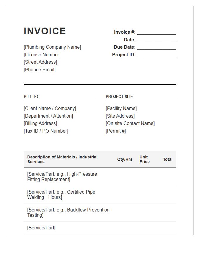 Industrial Plumbing Project Invoice Template