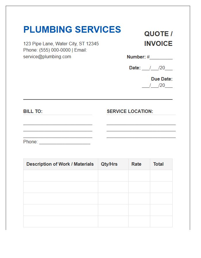 Plumbing Quote And Invoice Template