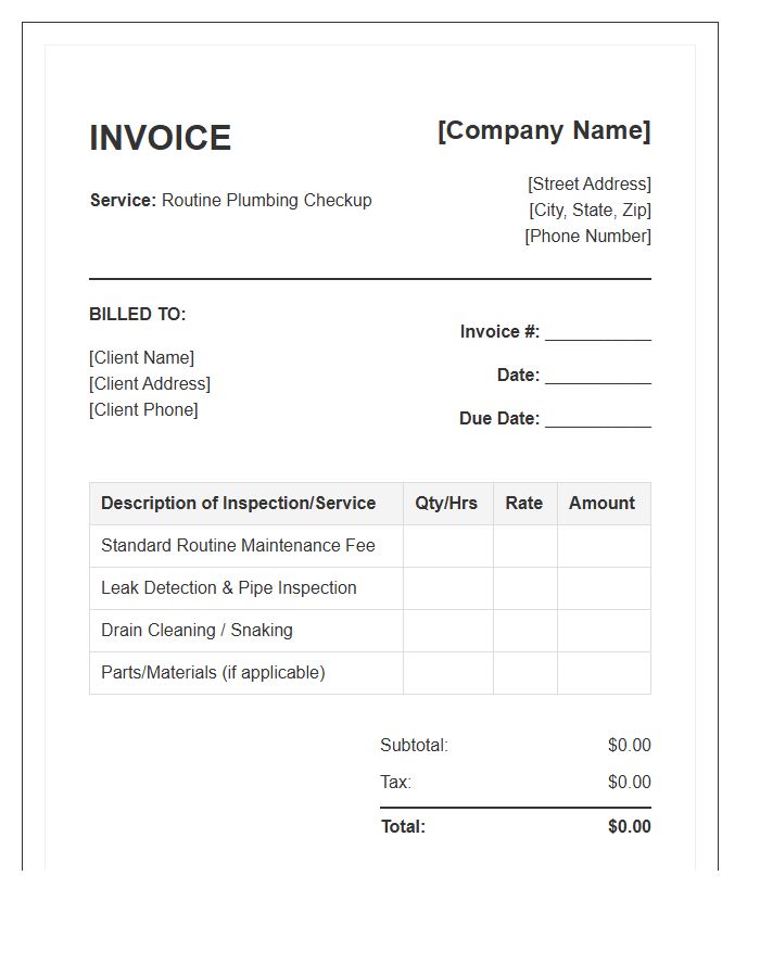 Routine Plumbing Checkup Invoice Template