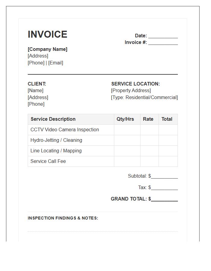 Sewer Line Inspection Invoice Template