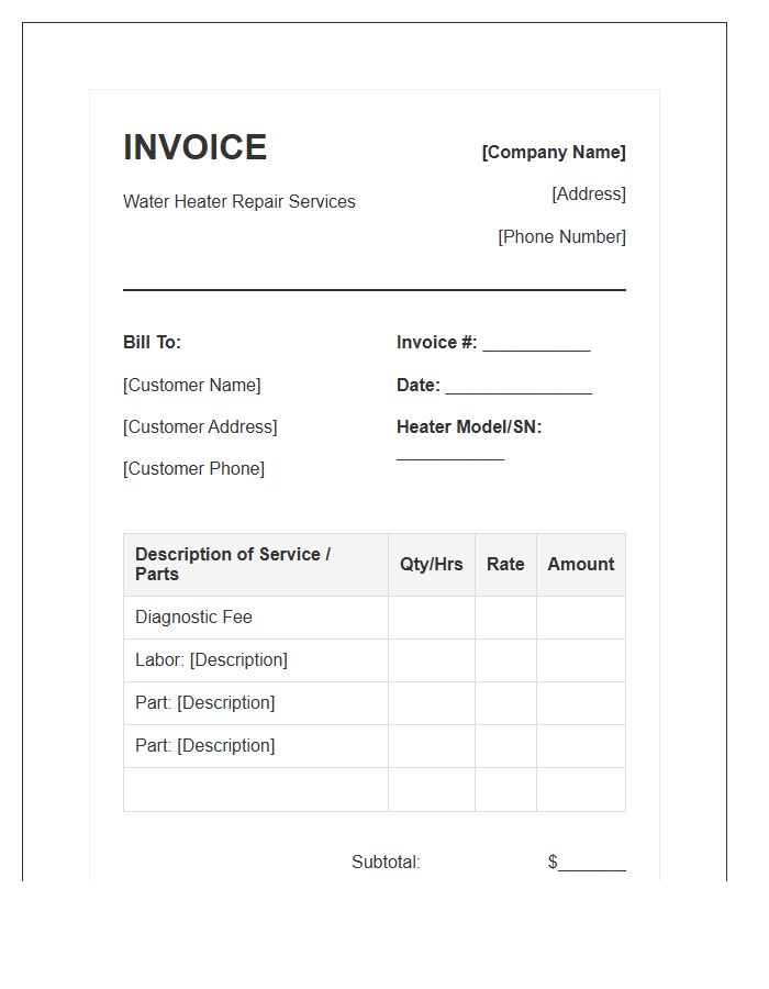 Water Heater Repair Invoice Template