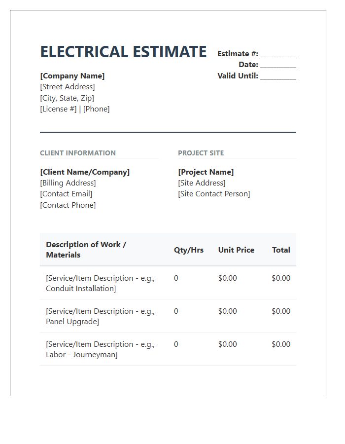 Commercial Electrical Project Estimate Invoice Template