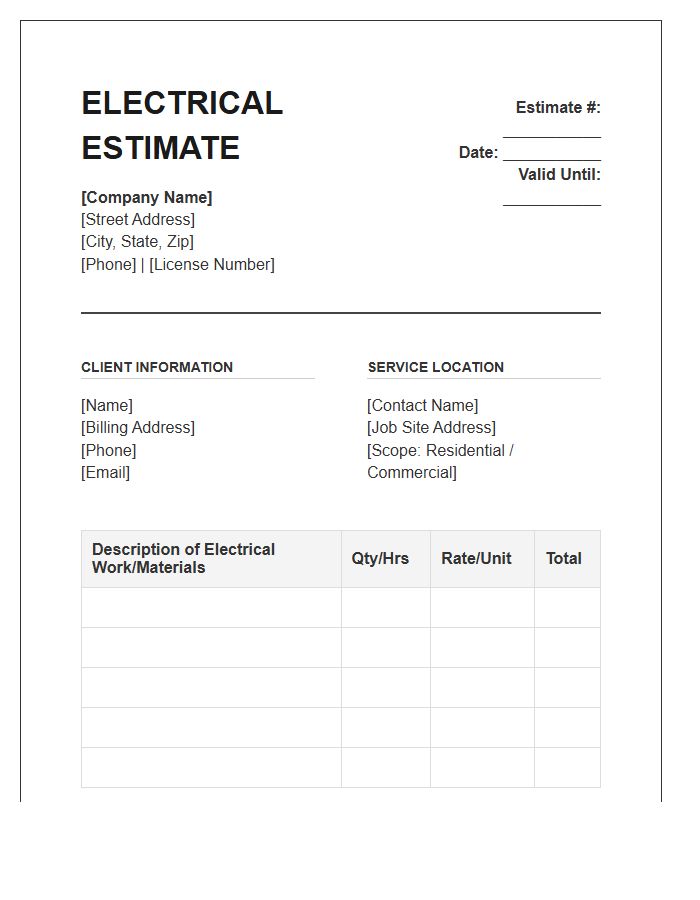 Electrical Contractor Service Estimate Invoice Template