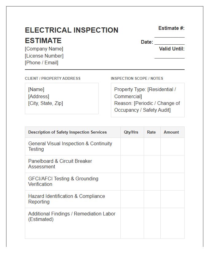 Electrical Safety Inspection Estimate Invoice Template