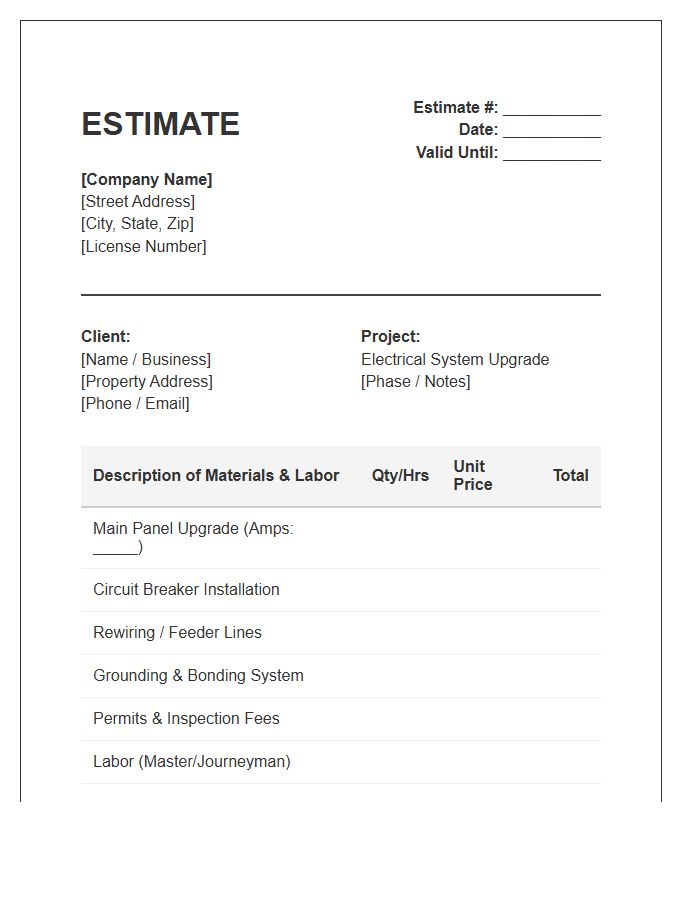 Electrical System Upgrade Estimate Invoice Template
