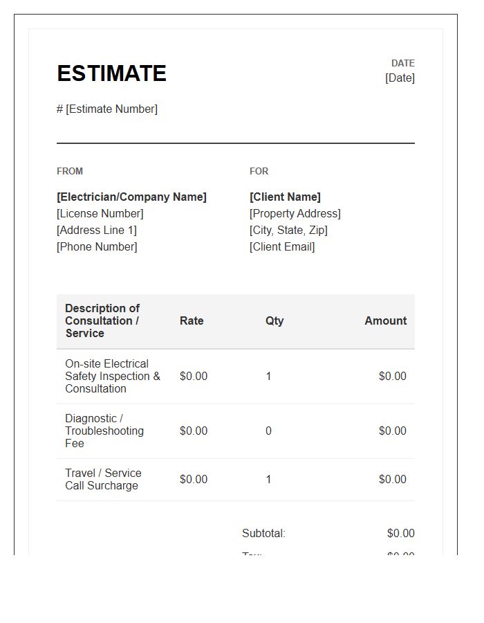 Electrician Consultation Fee Estimate Invoice Template