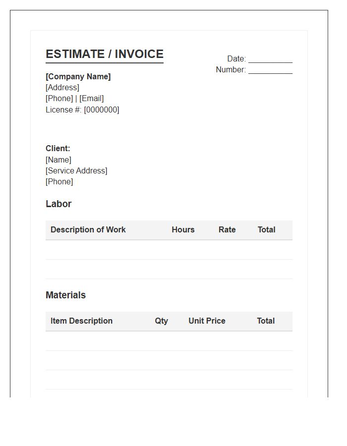 Electrician Labor And Materials Estimate Invoice Template