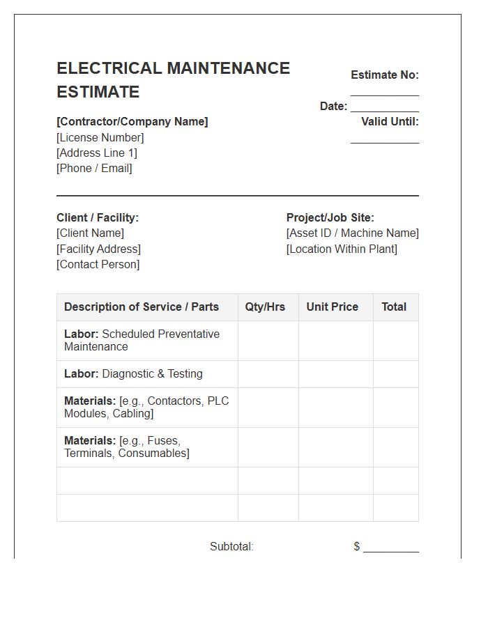 Industrial Electrical Maintenance Estimate Invoice Template