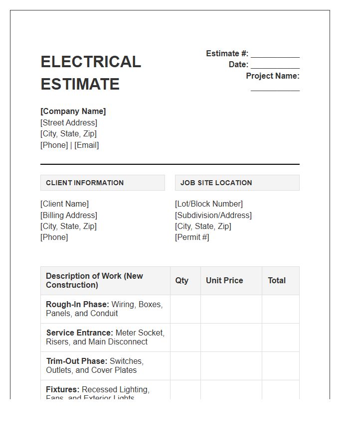 New Construction Electrical Estimate Invoice Template