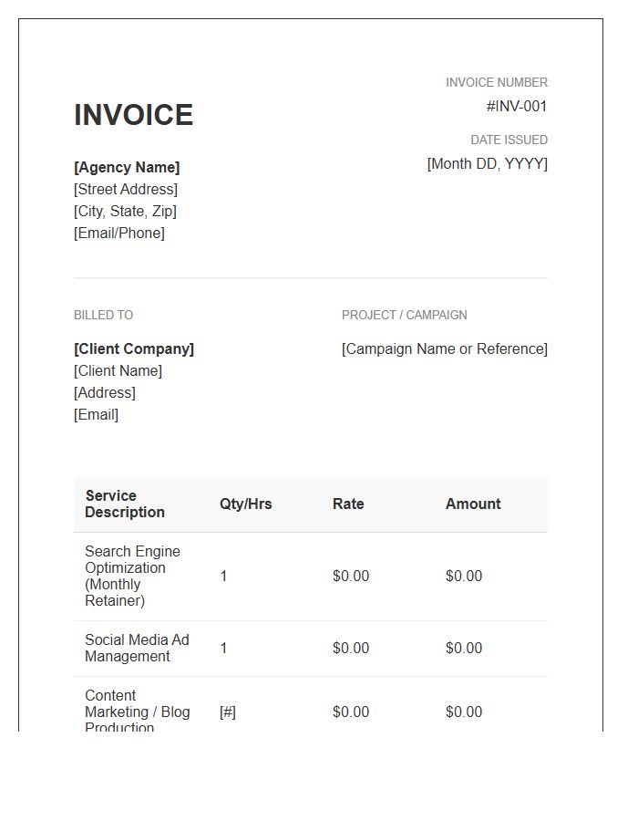 Digital Marketing Agency Invoice Template