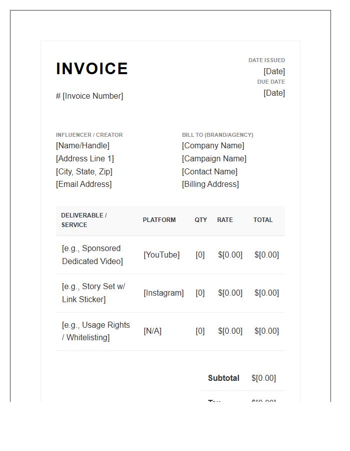 Influencer Marketing Campaign Invoice Template