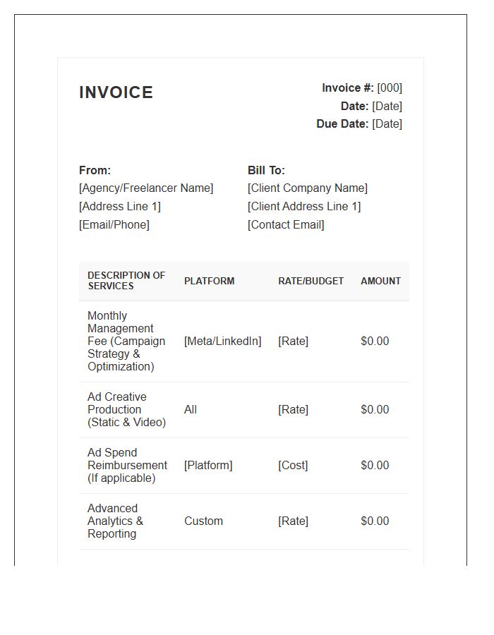 Paid Social Media Management Invoice Template