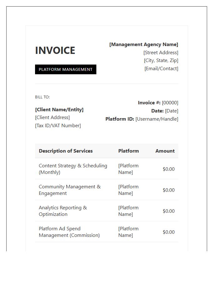 Platform Specific Management Invoice Template