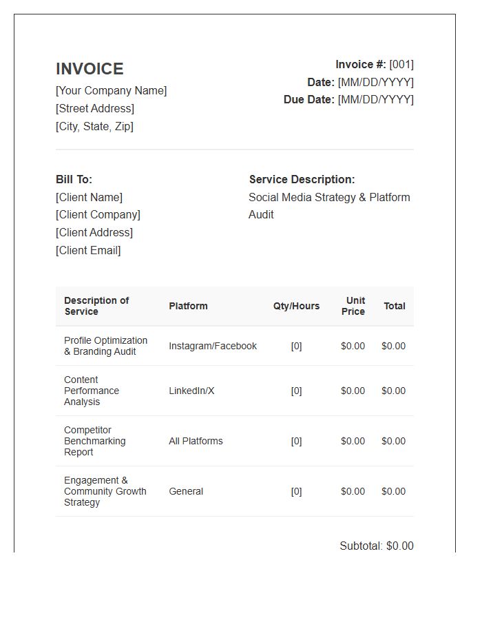 Social Media Audit Service Invoice Template