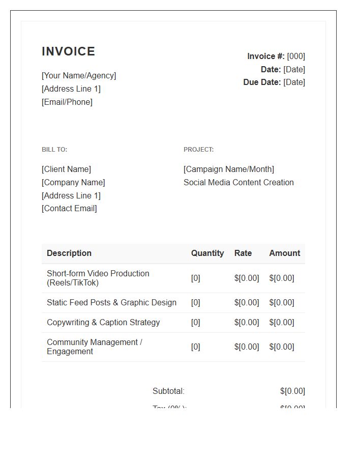 Social Media Content Creation Invoice Template