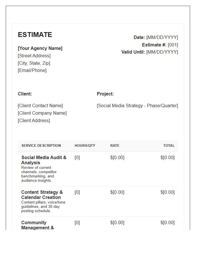 Social Media Strategy Estimate Invoice Template
