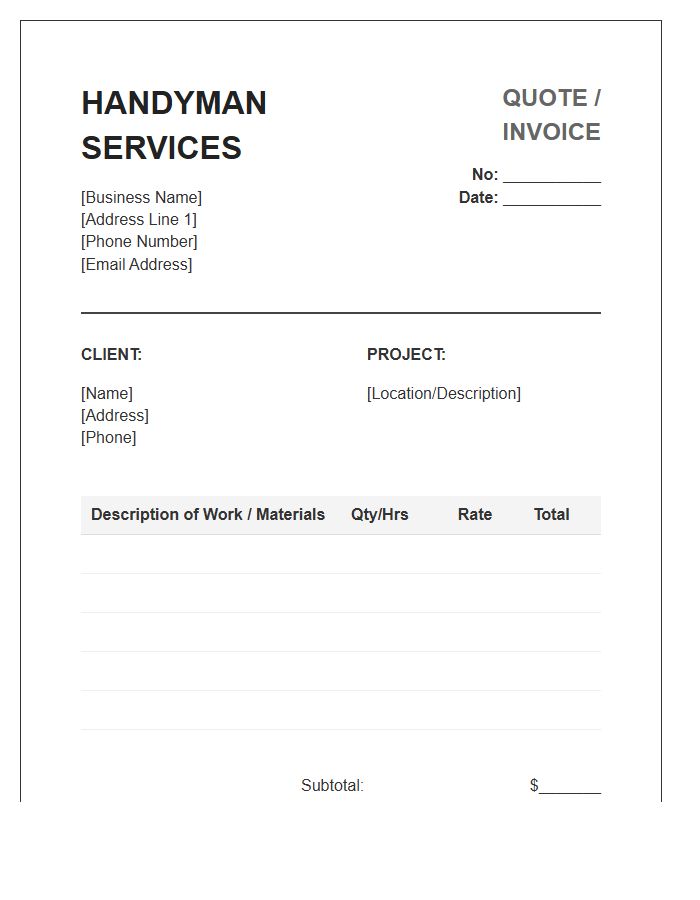 Handyman Service Quote Estimate Invoice Template
