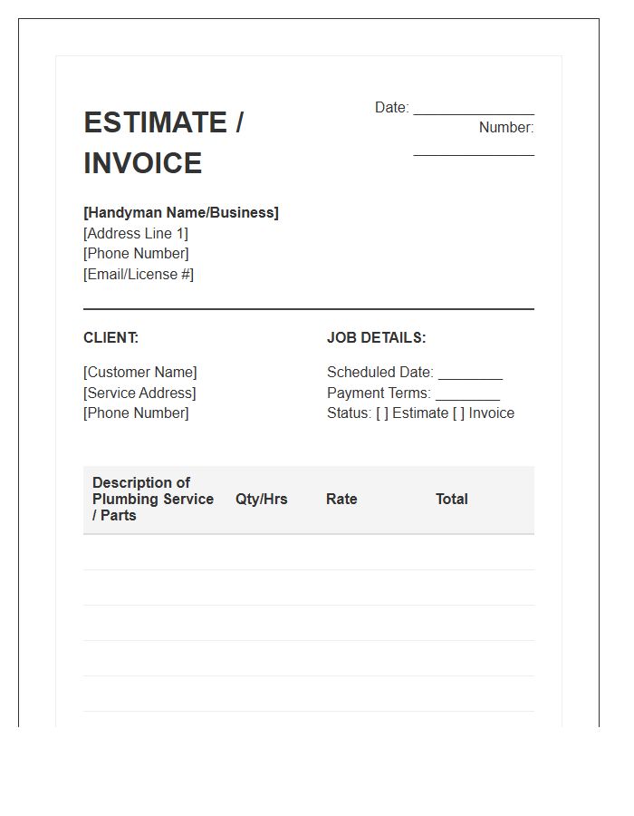 Plumbing Repair Handyman Estimate Invoice Template