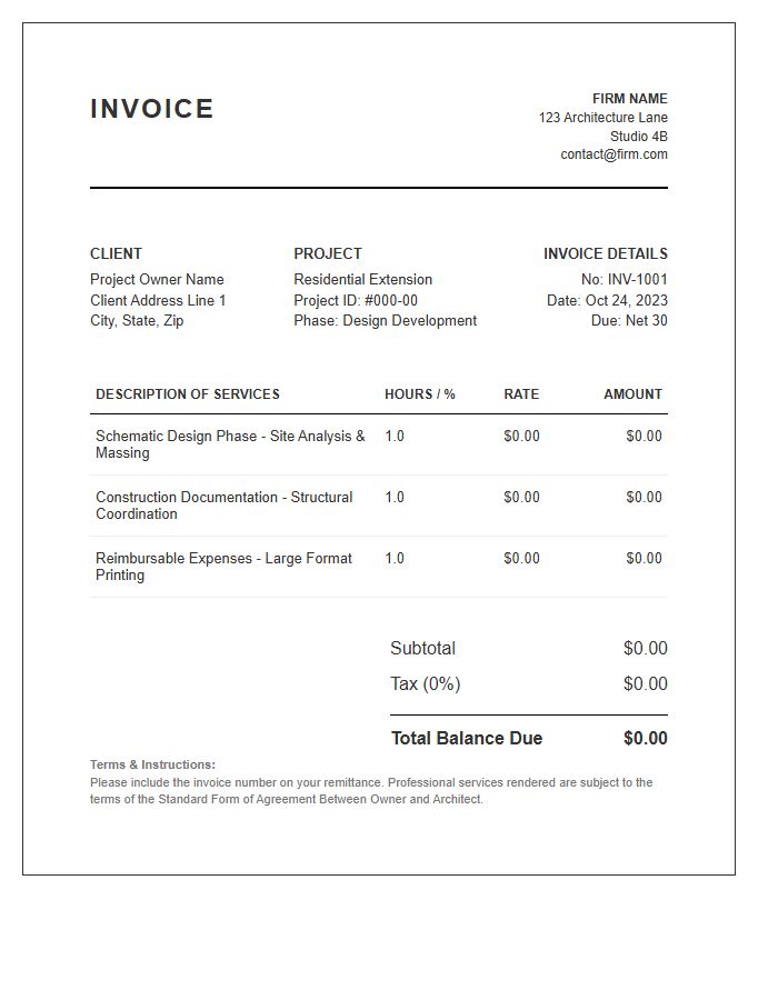 Architectural Design Services Invoice Template