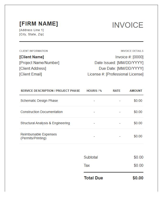 Architectural Engineering Services Invoice Template
