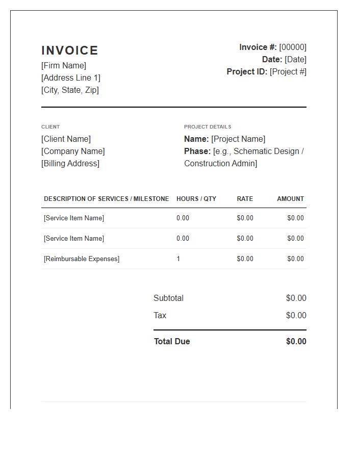 Architectural Project Management Invoice Template