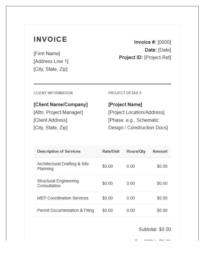 Commercial Building Design Invoice Template